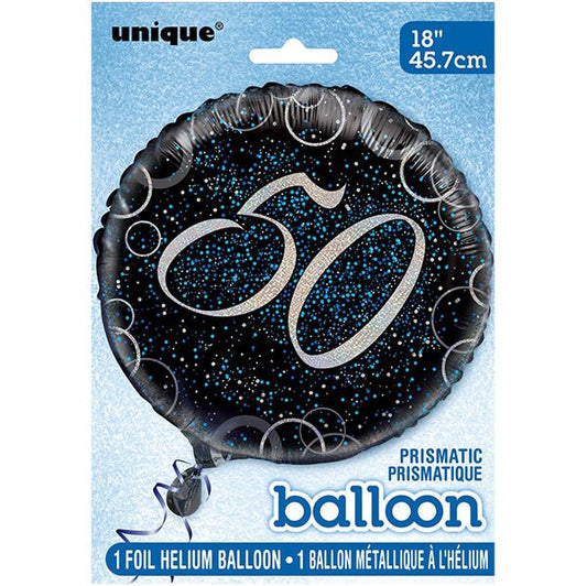 Black & Blue Glitz "50" Foil Balloon 45cm - The Party Marketplace