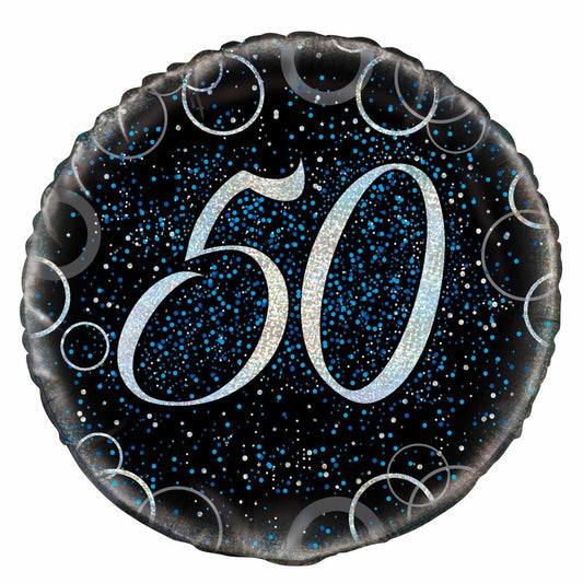 Black & Blue Glitz "50" Foil Balloon 45cm - The Party Marketplace