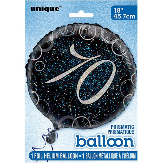 Black & Blue Glitz "70" Foil Balloon 45cm - The Party Marketplace