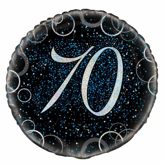 Black & Blue Glitz "70" Foil Balloon 45cm - The Party Marketplace