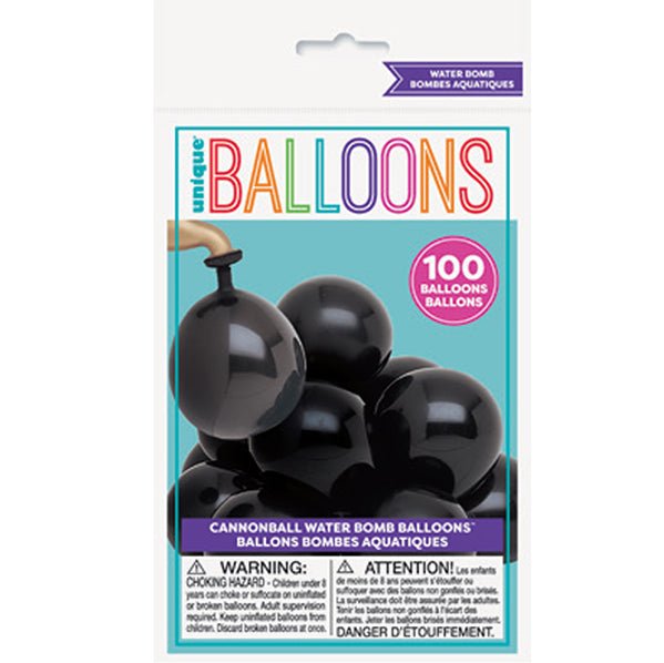 Black Cannonball Waterbomb (Pack of 50) - The Party Marketplace