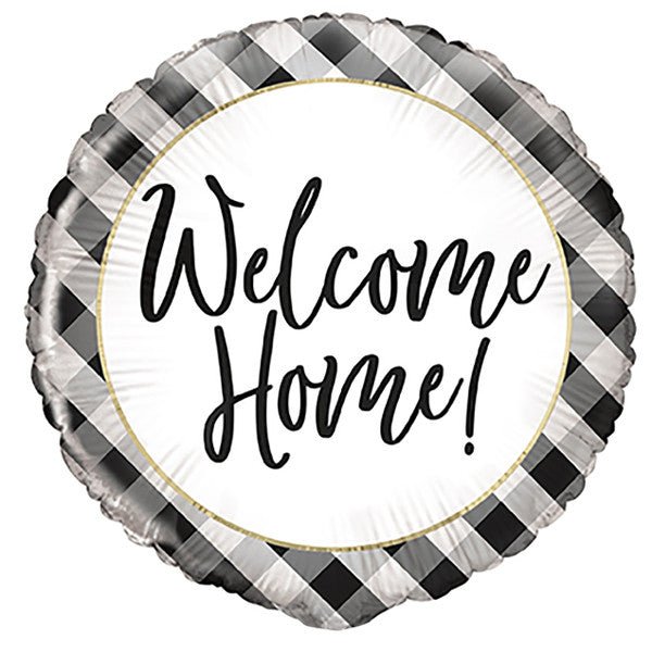 Black Gingham "Welcome Home" Foil Balloon 45cm - The Party Marketplace