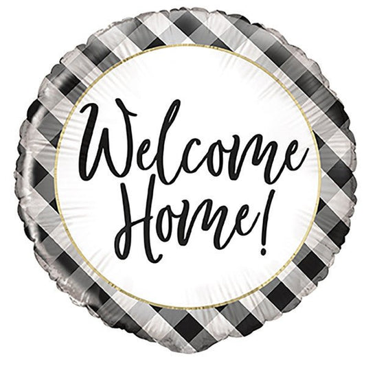 Black Gingham "Welcome Home" Foil Balloon 45cm - The Party Marketplace