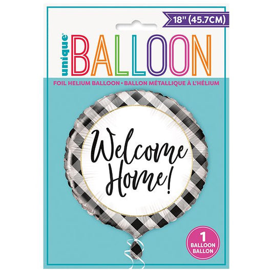 Black Gingham "Welcome Home" Foil Balloon 45cm - The Party Marketplace