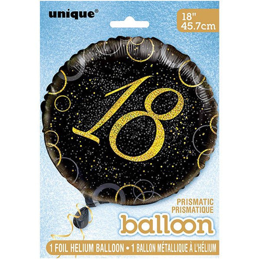 Black & Gold Glitz "18" Foil Balloon 45cm - The Party Marketplace
