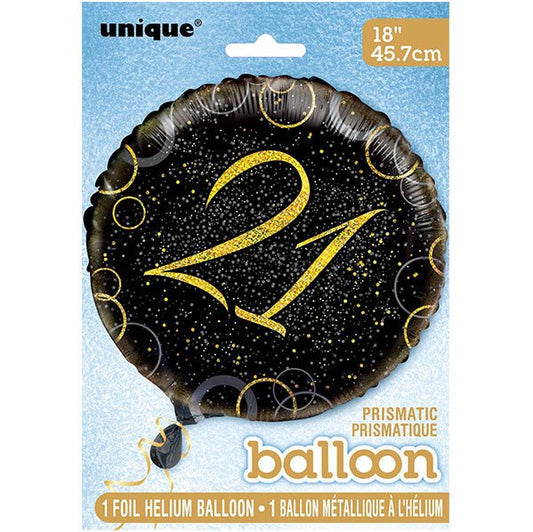 Black & Gold Glitz "21" Foil Balloon 45cm - The Party Marketplace