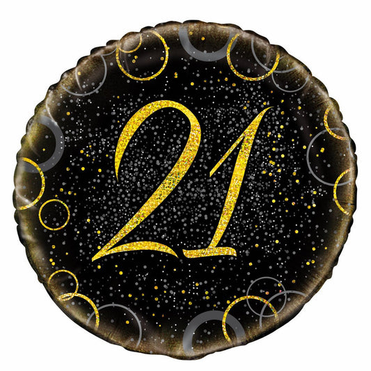 Black & Gold Glitz "21" Foil Balloon 45cm - The Party Marketplace