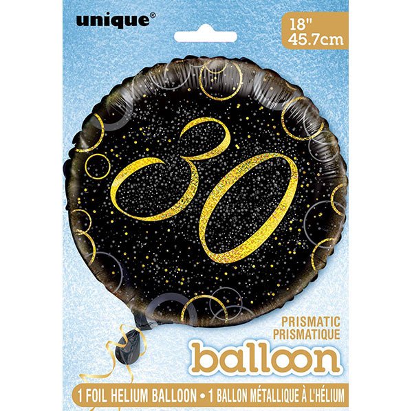 Black & Gold Glitz "30" Foil Balloon 45cm - The Party Marketplace