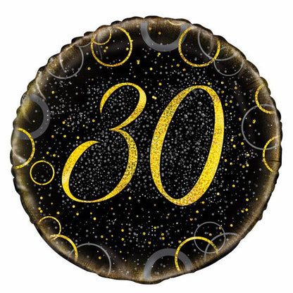 Black & Gold Glitz "30" Foil Balloon 45cm - The Party Marketplace