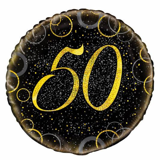 Black & Gold Glitz "50" Foil Balloon 45cm - The Party Marketplace