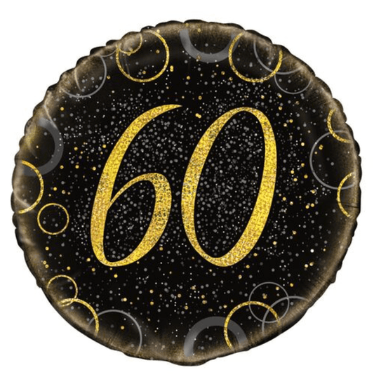Black & Gold Glitz "60" Foil Balloon 45cm - The Party Marketplace