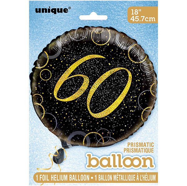 Black & Gold Glitz "60" Foil Balloon 45cm - The Party Marketplace