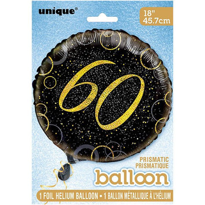 Black & Gold Glitz "60" Foil Balloon 45cm - The Party Marketplace