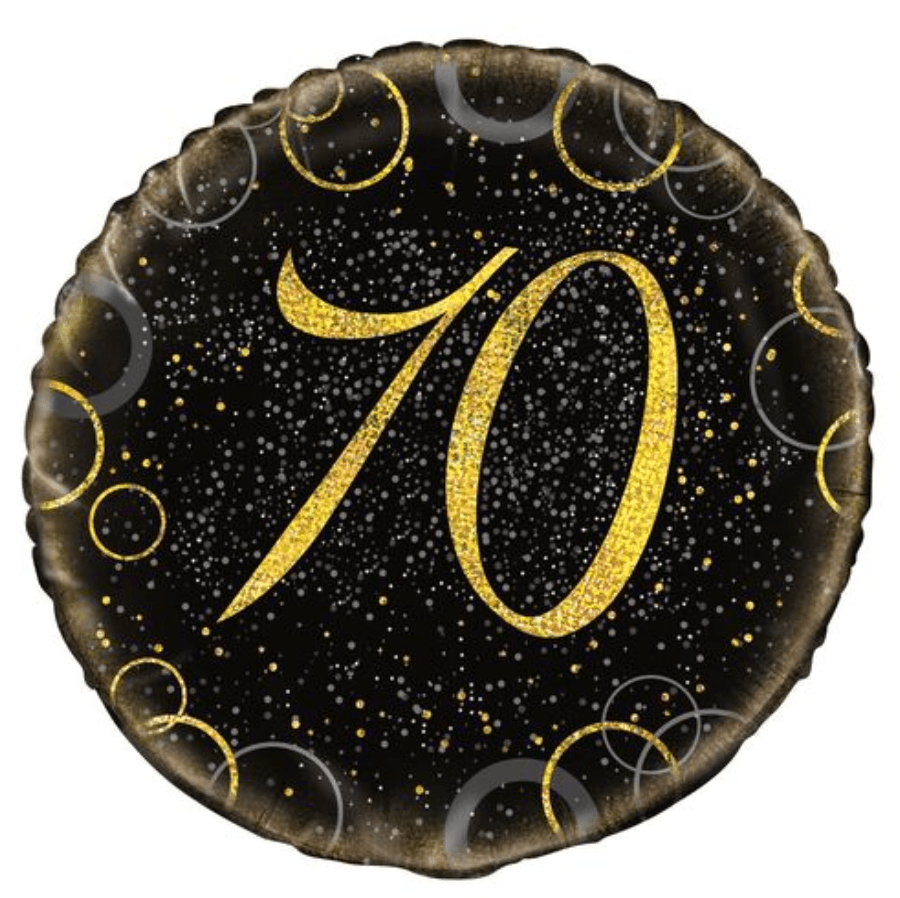 Black & Gold Glitz "70" Foil Balloon 45cm - The Party Marketplace