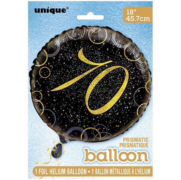 Black & Gold Glitz "70" Foil Balloon 45cm - The Party Marketplace