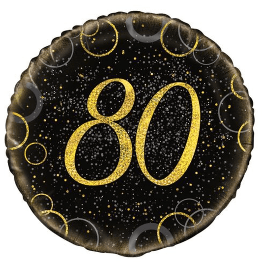 Black & Gold Glitz "80" Foil Balloon 45cm - The Party Marketplace