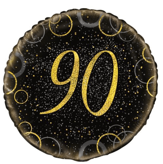 Black & Gold Glitz "90" Foil Balloon 45cm - The Party Marketplace