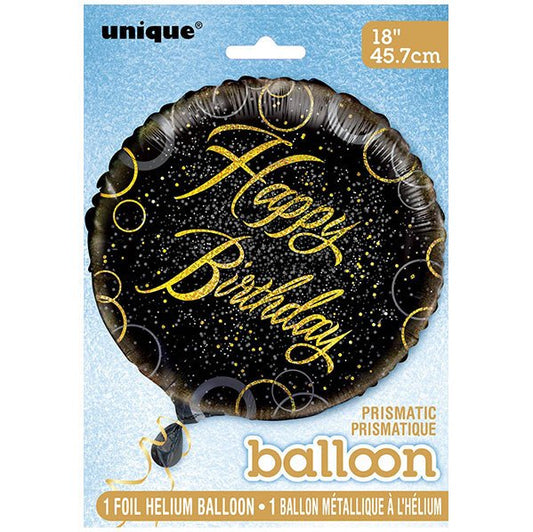 Black & Gold Glitz "Happy Birthday" Foil Balloon 45cm - The Party Marketplace