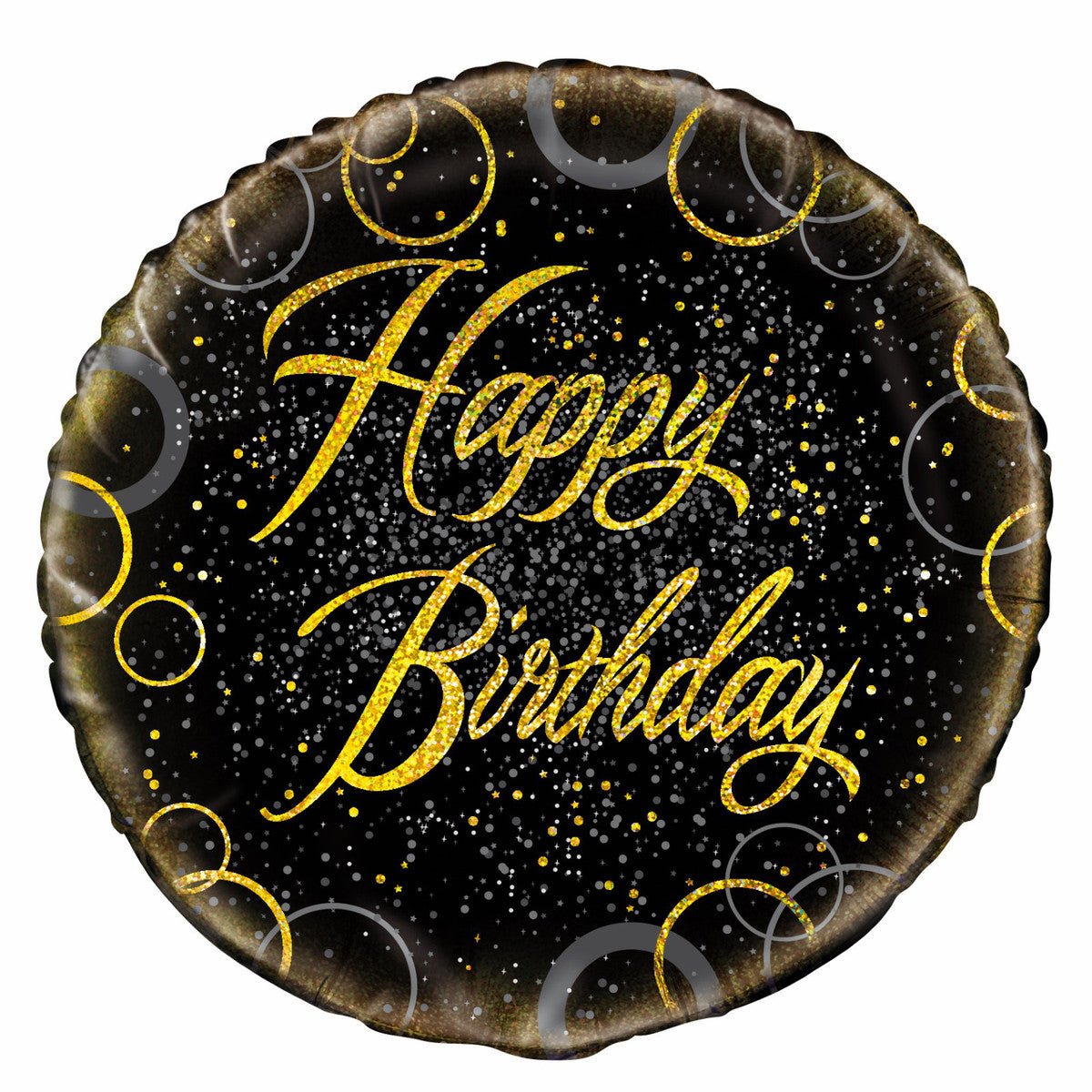 Black & Gold Glitz "Happy Birthday" Foil Balloon 45cm - The Party Marketplace