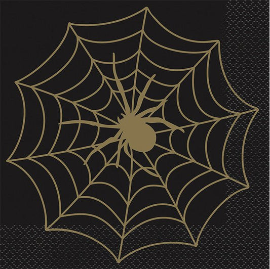 Black & Gold Spider Web Luncheon Napkins (Pack of 16) - The Party Marketplace