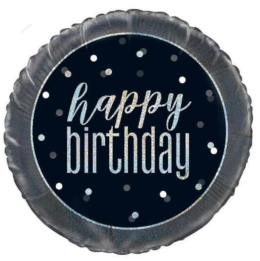 Black "Happy Birthday" Foil Prismatic Balloon 45cm - The Party Marketplace