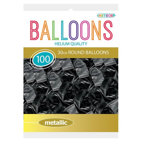 Black Metallic Balloons 30cm (Pack of 100) - The Party Marketplace