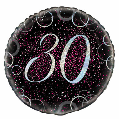 Black & Pink Glitz "30" Foil Balloon 45cm - The Party Marketplace