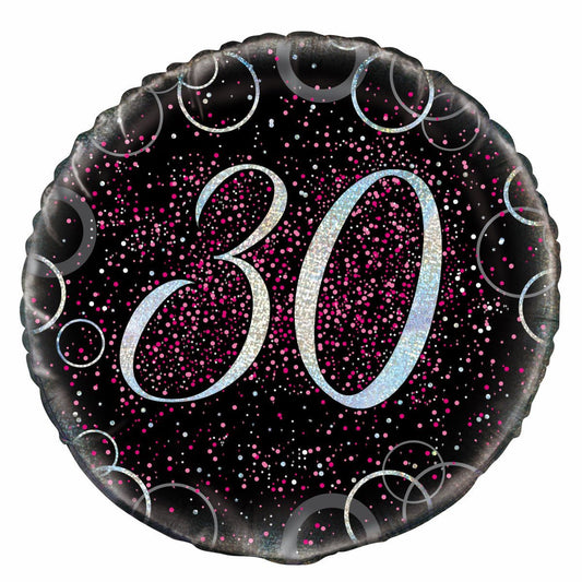 Black & Pink Glitz "30" Foil Balloon 45cm - The Party Marketplace