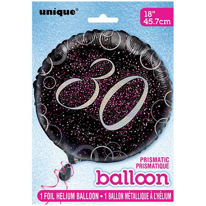 Black & Pink Glitz "30" Foil Balloon 45cm - The Party Marketplace