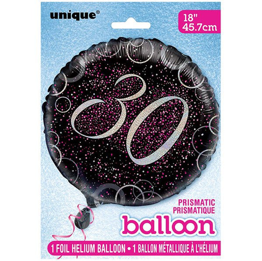 Black & Pink Glitz "30" Foil Balloon 45cm - The Party Marketplace