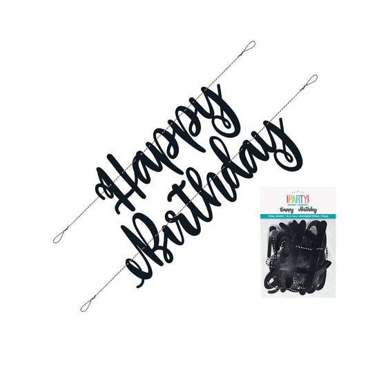 Black Script "Happy Birthday" Banner - 2.13m - The Party Marketplace