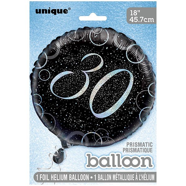 Black & Silver Glitz "30" Foil Balloon 45cm - The Party Marketplace
