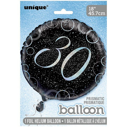 Black & Silver Glitz "30" Foil Balloon 45cm - The Party Marketplace