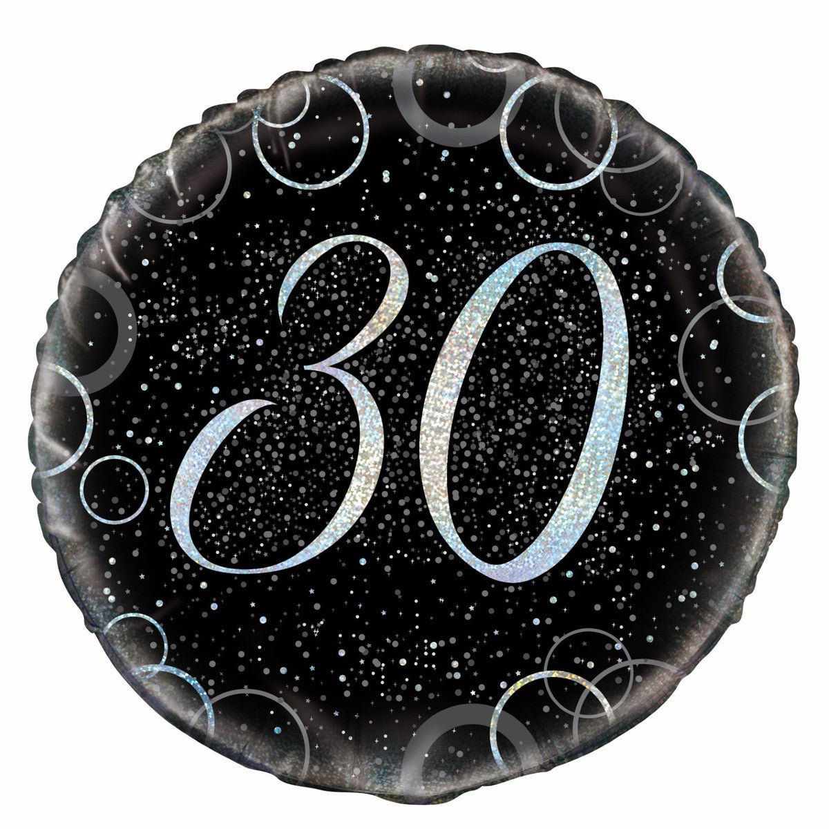 Black & Silver Glitz "30" Foil Balloon 45cm - The Party Marketplace
