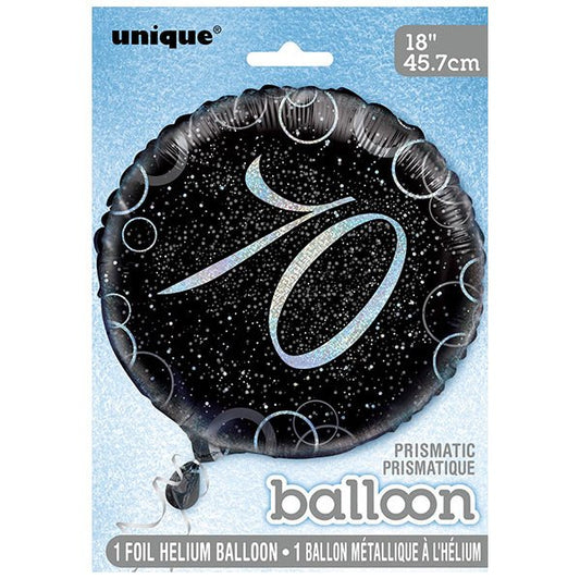 Black & Silver Glitz "70" Foil Balloon 45cm - The Party Marketplace