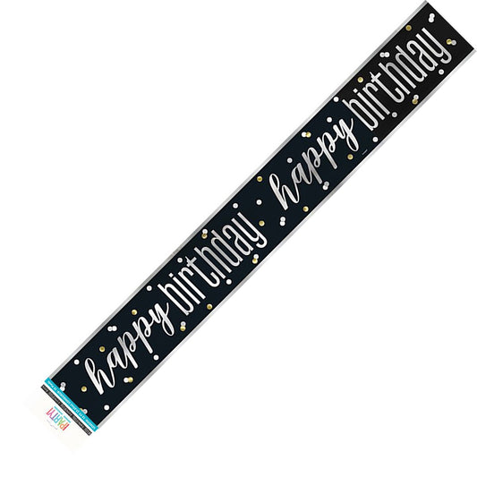 Black & Silver "Happy Birthday" Foil Banner - 3.65m - The Party Marketplace