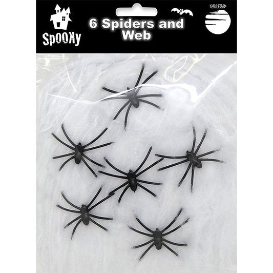Black Spiders & 50g Web (Pack of 6) - The Party Marketplace