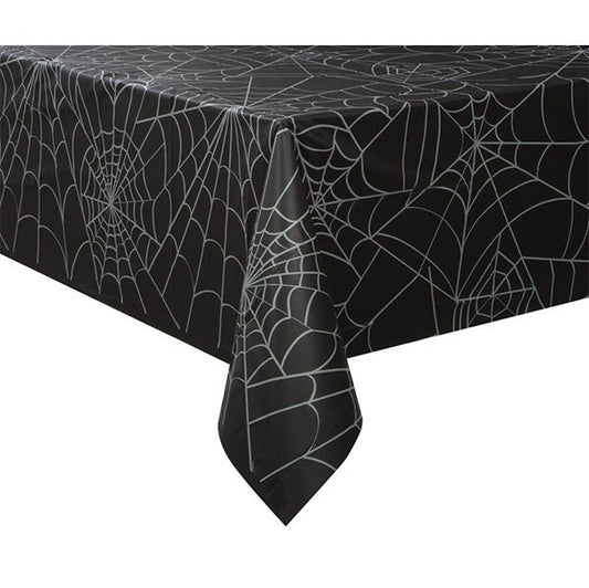 Black & White Spiderweb Printed Tablecover 137cm x 213cm - The Party Marketplace