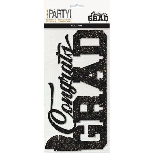 Black With Gold Fleck "Congrats Grad" Plastic Centrepiece 28cm - The Party Marketplace