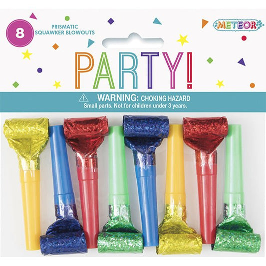 Blowouts Prismatic Foil - Assorted Colours (Pack of 8) - The Party Marketplace
