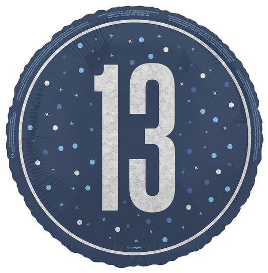 Blue "13" Foil Prismatic Balloon 45cm - The Party Marketplace