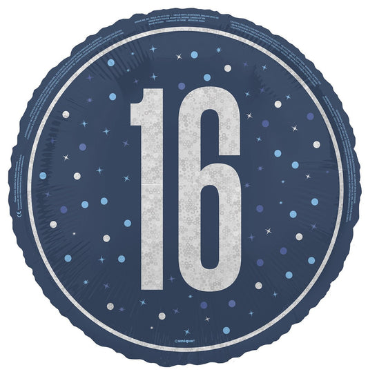 Blue "16" Foil Prismatic Balloon 45cm - The Party Marketplace