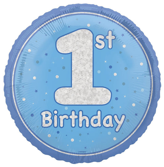 Blue "1st Birthday" Foil Prismatic Balloon 45cm - The Party Marketplace