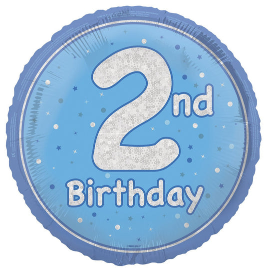 Blue "2nd Birthday" Foil Prismatic Balloon 45cm - The Party Marketplace