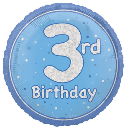 Blue "3rd Birthday" Foil Prismatic Balloon 45cm - The Party Marketplace