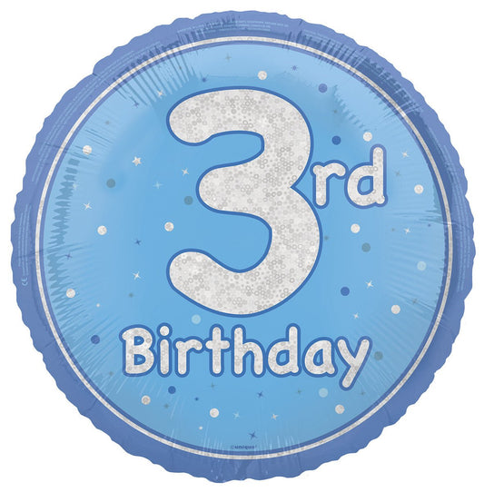 Blue "3rd Birthday" Foil Prismatic Balloon 45cm - The Party Marketplace