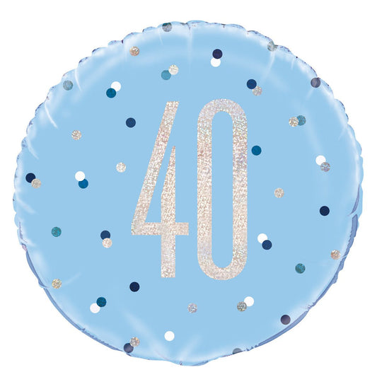 Blue "40" Foil Prismatic Balloon 45cm - The Party Marketplace
