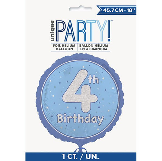 Blue "4th Birthday" Foil Prismatic Balloon 45cm - The Party Marketplace