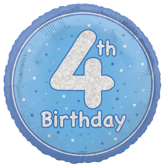 Blue "4th Birthday" Foil Prismatic Balloon 45cm - The Party Marketplace