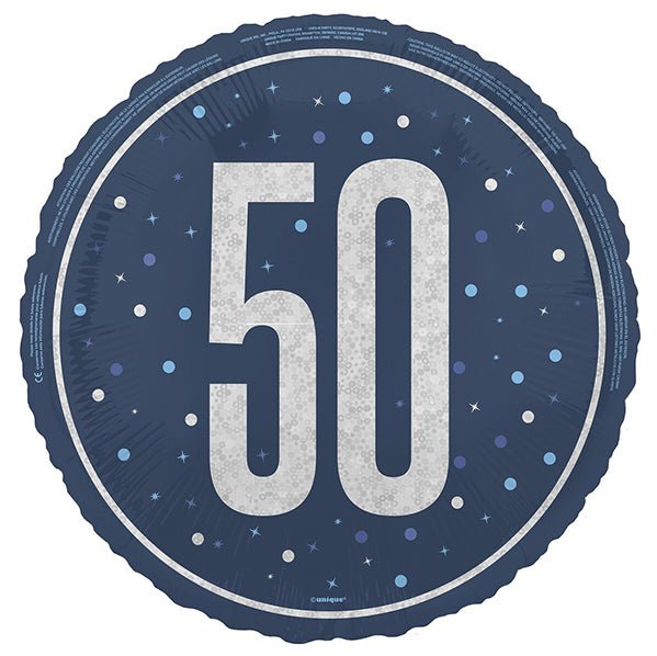 Blue "50" Foil Prismatic Balloon 45cm - The Party Marketplace